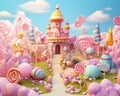 cute candyland in pastels with lollipops.