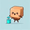 cute cane sugar cube cartoon character came up with an idea, cartoon style, modern simple illustration