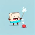 cute cane sugar cube cartoon character clapping firecrackers, cartoon style, modern simple illustration