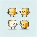 cute cane sugar cube cartoon character dub dance poses, cartoon style, modern simple illustration