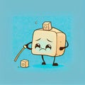 cute cane sugar cube cartoon character grabs his head, cartoon style, modern simple illustration