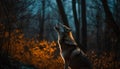 Cute canine howling at dusk in forest generated by AI Royalty Free Stock Photo