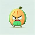 cute cantaloupe cartoon character angry, cartoon style, modern simple illustration