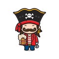 Cute captain pirates holding beer cartoon icon illustration