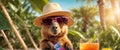Cute capybara on the beach adorable animal fictional vacation tropic sea relax design