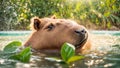cute capybara beautiful relax water swim furry nature mammal river outdoor travel