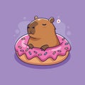 Cute Capybara with donut. Vector illustration in cartoon style. Royalty Free Stock Photo