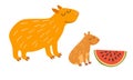 Cute capybara family. Vector illustration