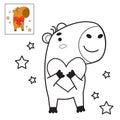 Cute capybara hugging heart. Vector illustration. Funny animal character rodent. linear hand drawing, coloring book