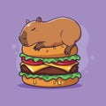 Cute Capybara Sleeping on a Delicious Burger. Vector illustration Royalty Free Stock Photo