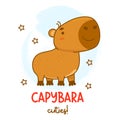 Cute capybara. Vector illustration. Funny animal character rodent for cards, design, t-shirt design, print, kids