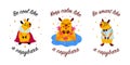 Cute capybaras vector set. Be calm, smart, cool as a water rodent. Exotic animals in a flower necklace, in a crown and