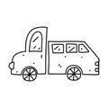 Cute car in hand drawn doodle style. Vector illustration of transport element isolated on white background. Coloring Royalty Free Stock Photo