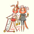 Cute card with best friends. Baby kitten and bunny in fashionable clothes. Can be used for t-shirt print, kids wear