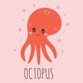 Cute card with cartoon octopus, vector illustration Royalty Free Stock Photo