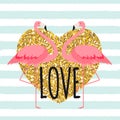Cute card with flamingos. Love and Valentine`s day Background. Vector Illustration