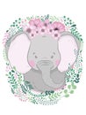 Cute card with hand drawn animal elephant. For printing, print, poster, billboard, postcard and more. Royalty Free Stock Photo