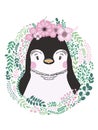 Cute card with hand drawn animal penguin. For printing, print, poster, billboard, postcard and more.