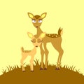 Cute card with mother deer and baby fawn Royalty Free Stock Photo