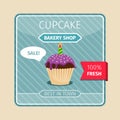 Cute card purple cupcake with candle