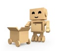 Cute Cardboard Robot carrying parcel to cardboard truck