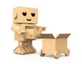 Cute Cardboard Robot carrying parcel to cardboard truck