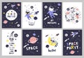 Cute cards with space animals. Can be use for typography posters, cards, flyers, banners, baby wears. Vector