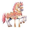 Cute Carousel Horse Watercolor Clipart Illustration AI Generative Royalty Free Stock Photo