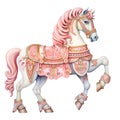 Cute Carousel Horse Watercolor Clipart Illustration AI Generative Royalty Free Stock Photo