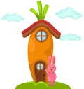 Cute carrot house with rabbit