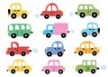 Cute cars in cartoon style collection. Transport clipart for kids and baby design