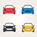 Cute cars icons ( sign ) front view set. Automobile silhouette. Vector illustration.