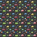Cute Cars Seamless Pattern Cartoon transportation Doodles Background vector Illustration