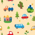 Cute Cars Seamless Pattern  Cartoon transportation Doodles Background  vector Illustration Royalty Free Stock Photo