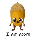 Cute cartoon acorn characters vector illustration isolated on white background. Kawaii style Royalty Free Stock Photo