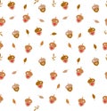 Cute cartoon acorns with hearts leaves seamless vector kids pattern Royalty Free Stock Photo