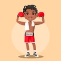 Cute, cartoon, adorable african american black boy in a boxer costume