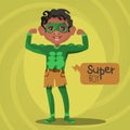 Cute, cartoon, adorable african american black superhero boy