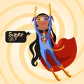 Cute, cartoon, adorable flying african american & x28;black& x29; superhero girl Royalty Free Stock Photo