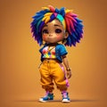 A cute cartoon african-american rapper girl with multicolor hair dreadlocks - Generated by Generative AI