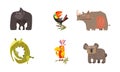 Cute cartoon African animals set, gorilla, toucan, rhino, crocodile, parrot, koala bear vector Illustration on a white Royalty Free Stock Photo