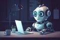 Cute cartoon AI robot chatbots working,