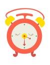 Cute cartoon alarm clock smiling. Colorful red and yellow happy alarm clock character. Time management and morning