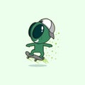 cute cartoon alien character playing skateboard