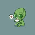 cute alien with coffee