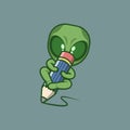 cute alien with pencil