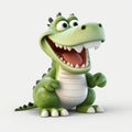 Cute Cartoon Alligator Sitting With Open Mouth - 3d Illustration Royalty Free Stock Photo