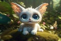 Cute Cartoon Angel Cat With Very Big Eyes Magic Forest. Generative AI Royalty Free Stock Photo