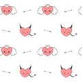 Cute cartoon angel and devil hearts seamless pattern background illustration Royalty Free Stock Photo