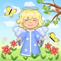 Cute cartoon angel in nature. Royalty Free Stock Photo